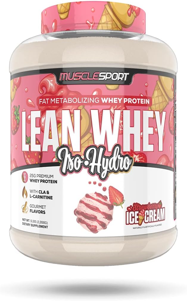 Musclesport Lean Whey RevolutionTMプロテインパウダー - Wheyプロテインアイソレート - 低カロリー、低炭水化物、低脂肪、信じられないほどの味 - スコープあたり25gプロテイン - 5lb イチゴクリーム