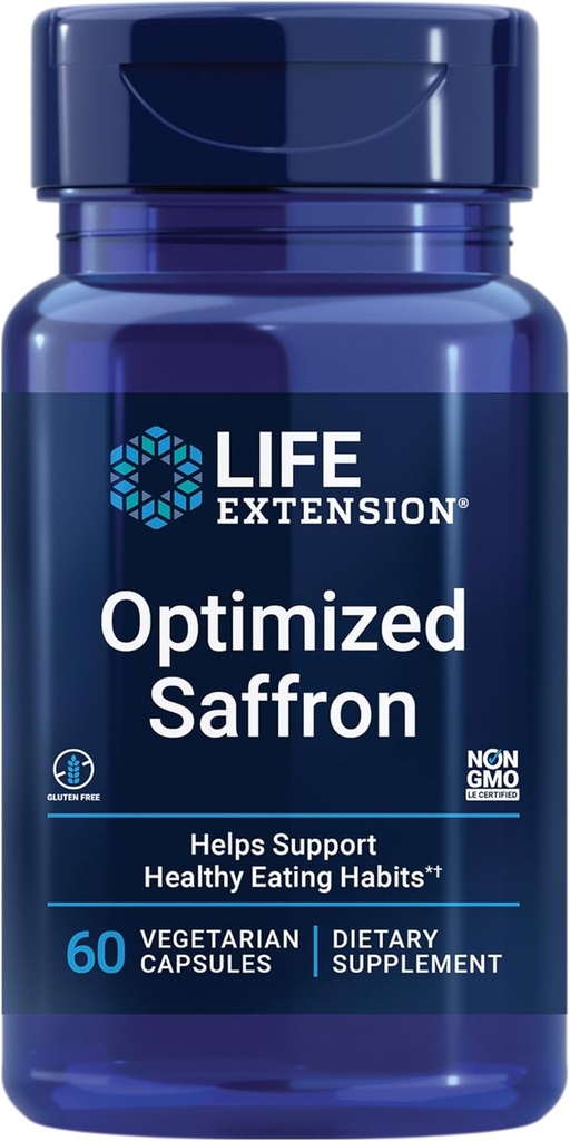 Life Extension Optimized Saffron, Saffron Extract, Saffron Supplement That Helps You Fight The urge to Snack, Non-GMO, Gluten-Free, Vegetarian, 60 Vegetarian Capsules
