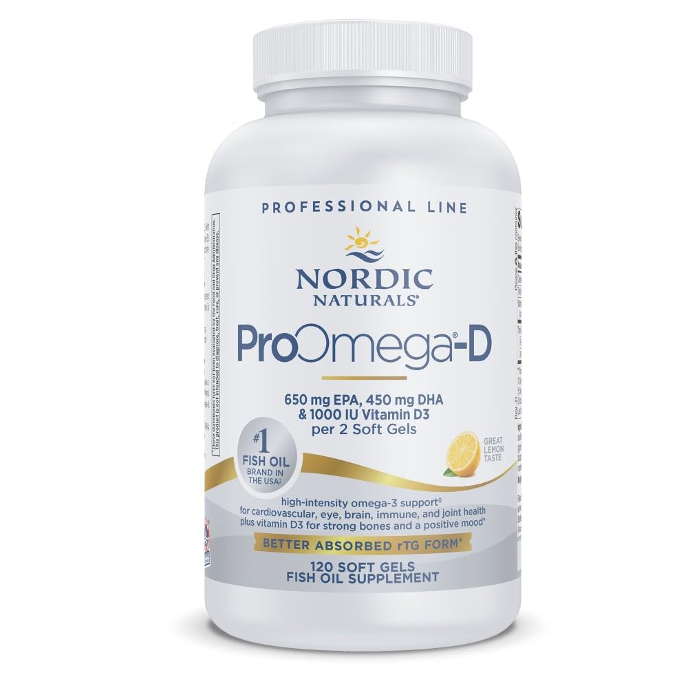 Nordic Naturals ProOmega-D、レモンフレーバー - 120 ソフトジェル - 1280 mg Omega-3 + 1000 IU D3 - 高機能魚油 - EPA&DHA - 脳、目、心臓、免疫の健康 - Non-GMO - 60 サービング