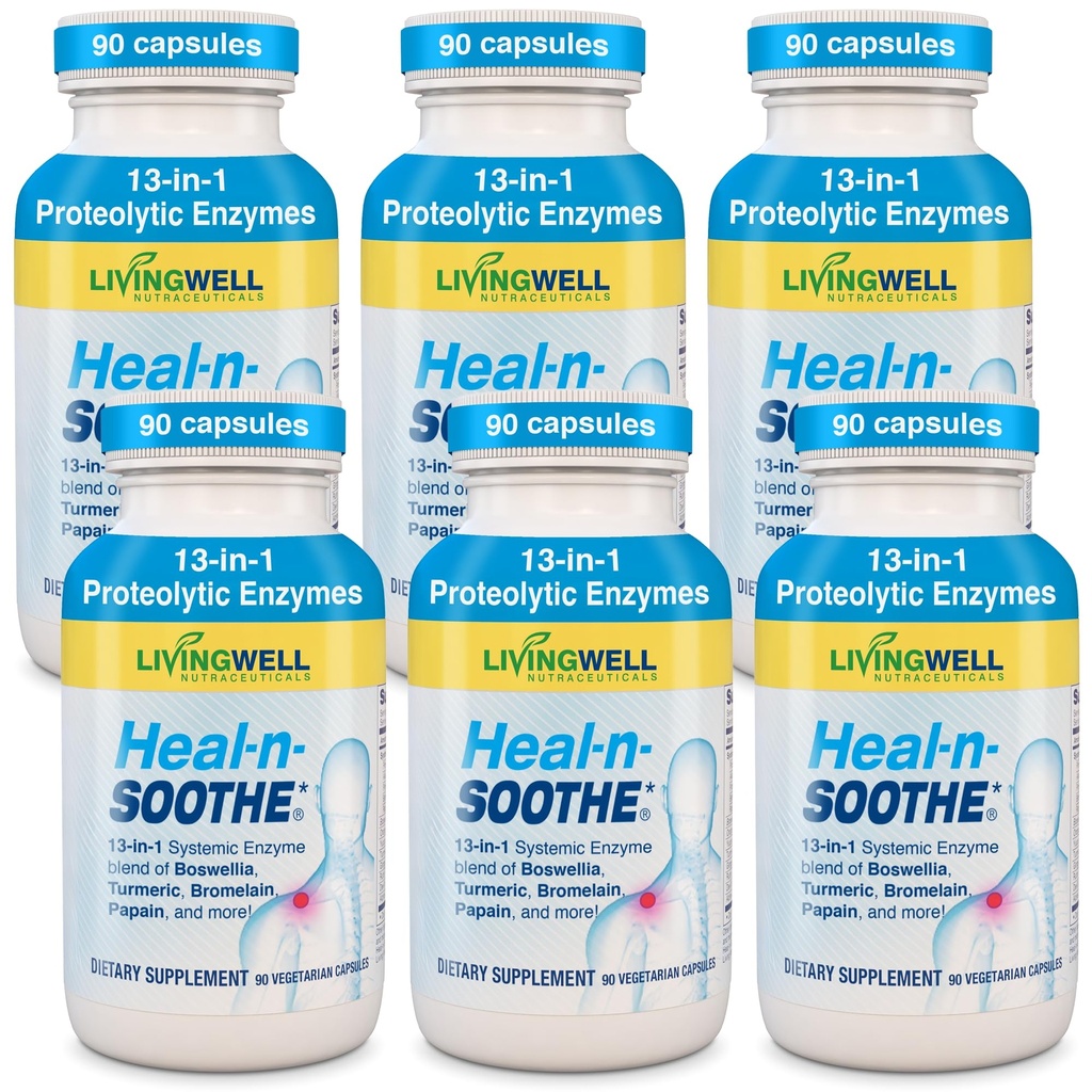 HEAL-N-SOOTHEの共同サポート補足-Bromelain及びパパインのようなProteolytic酵素、ボスウェリア、ターメリック及びジンジャー-蛋白質の消化機能及びボディ防衛健康- 90の計算(6パック)を促進します