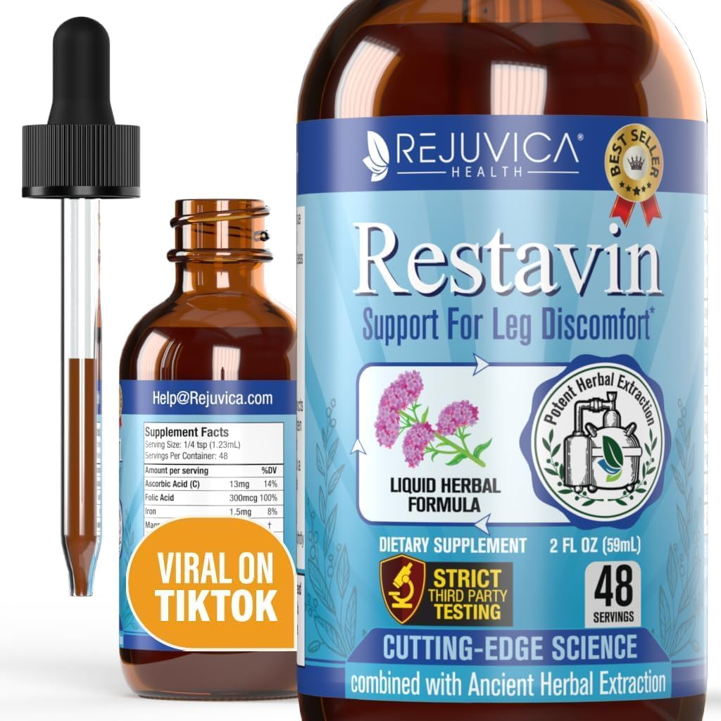 Restavin - 高度な脚サポートサプリメント - より良い吸収のための液体配達 - ビタミンC、鉄、Valeian、Turmeric、マグネシウム&もっと!