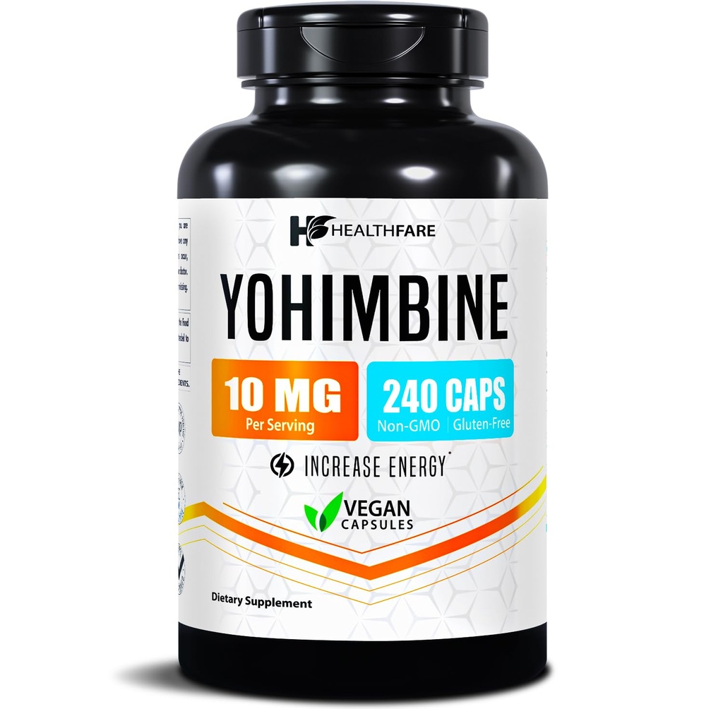 Healthfare Yohimbine HCL 10mg | 240 ビーガンカプセル | 最大強度フォーミュラ | 非GMO&グルテンフリー | アメリカ製