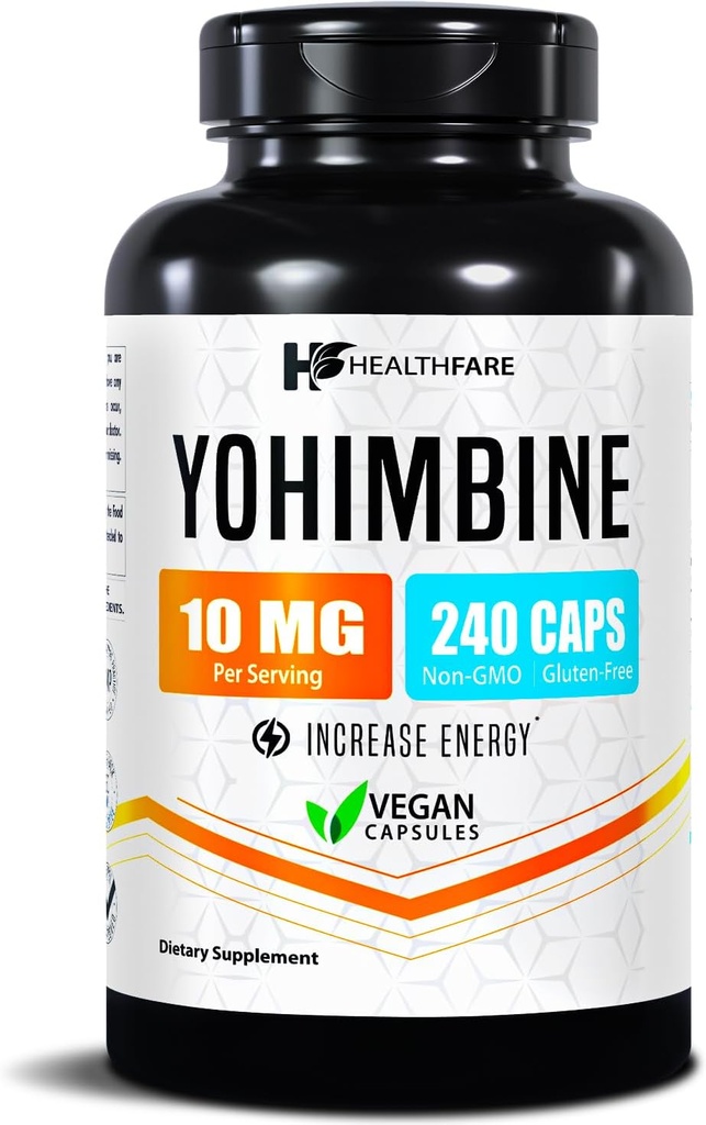 Healthfare Yohimbine HCL 10mg | 240 ビーガンカプセル | 最大強度フォーミュラ | 非GMO&グルテンフリー | アメリカ製
