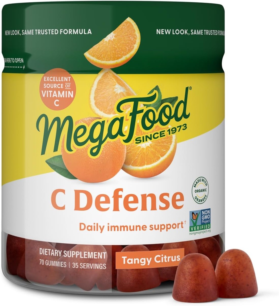 MegaFood C防衛毎日の免疫サポートサプリメント - ChewableビタミンCグミ、Tangyシトラス味、オレンジ&クランベリー、ビーガン、グルテンフリー - 70 Gummyビタミン、35サービングのような本物の食品で作られた