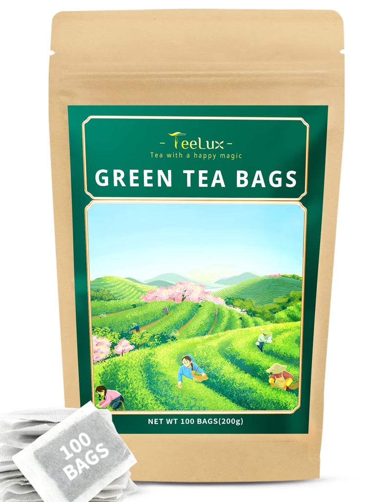 TeeLuxの緑茶袋、自然で純粋な緑茶、極度の酸化防止剤、Caffeinatedの全体的な健康を支える100の計算のティー・バッグ