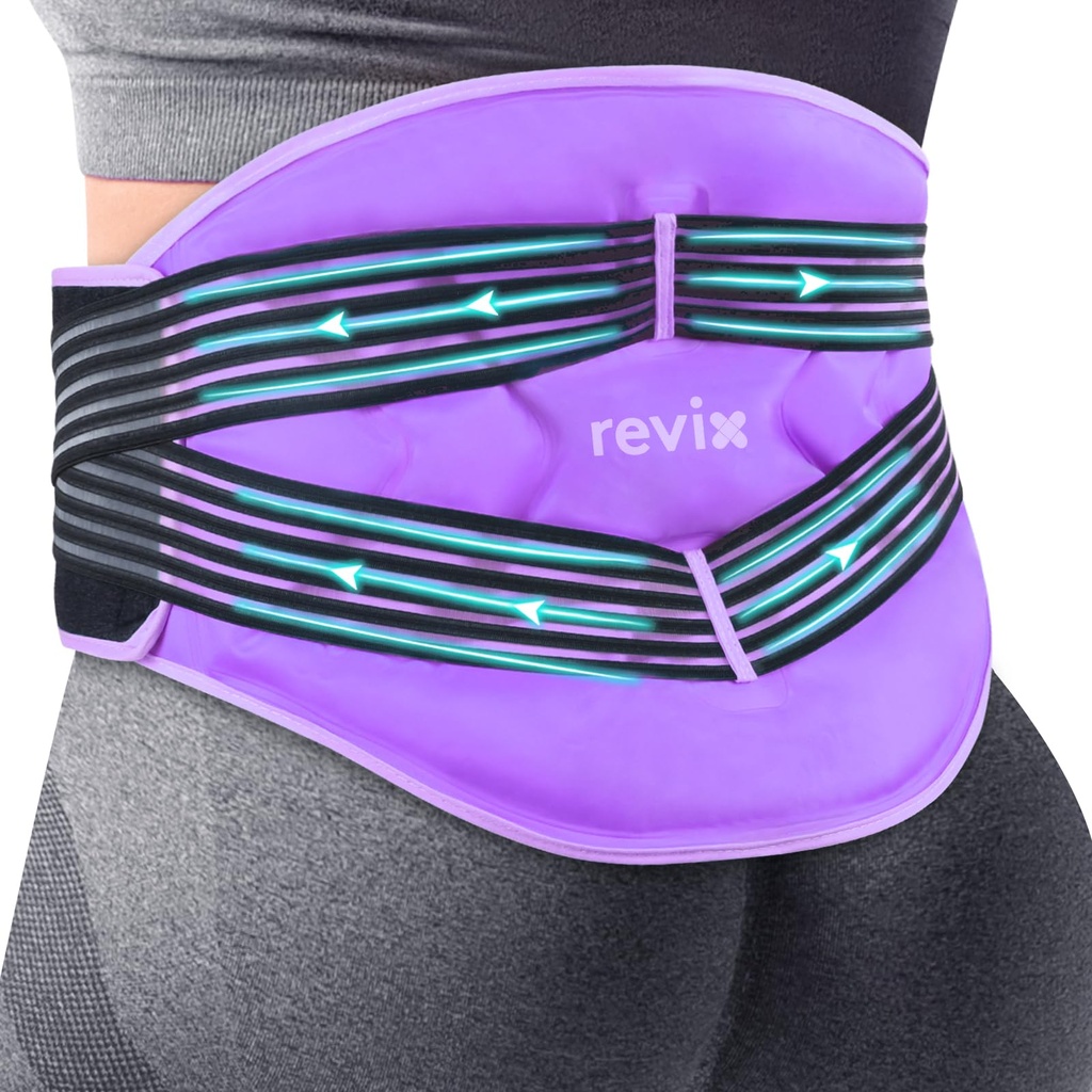 圧縮の革紐が付いているREVIX Reusableの大きい背部アイス パック、Lumbar、Sciatic Nerve、柔らかいプラシ天のライニング、風邪の圧縮療法のための調節可能な低い背部アイス ラップ