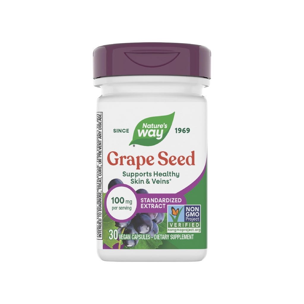 Nature's Way Grape Seed Standardized Extract、健康な皮膚と静脈をサポート*、抗酸化剤サポート*、非GMOプロジェクト検証、30ビーガンカプセル(5月Varyをパッケージング)