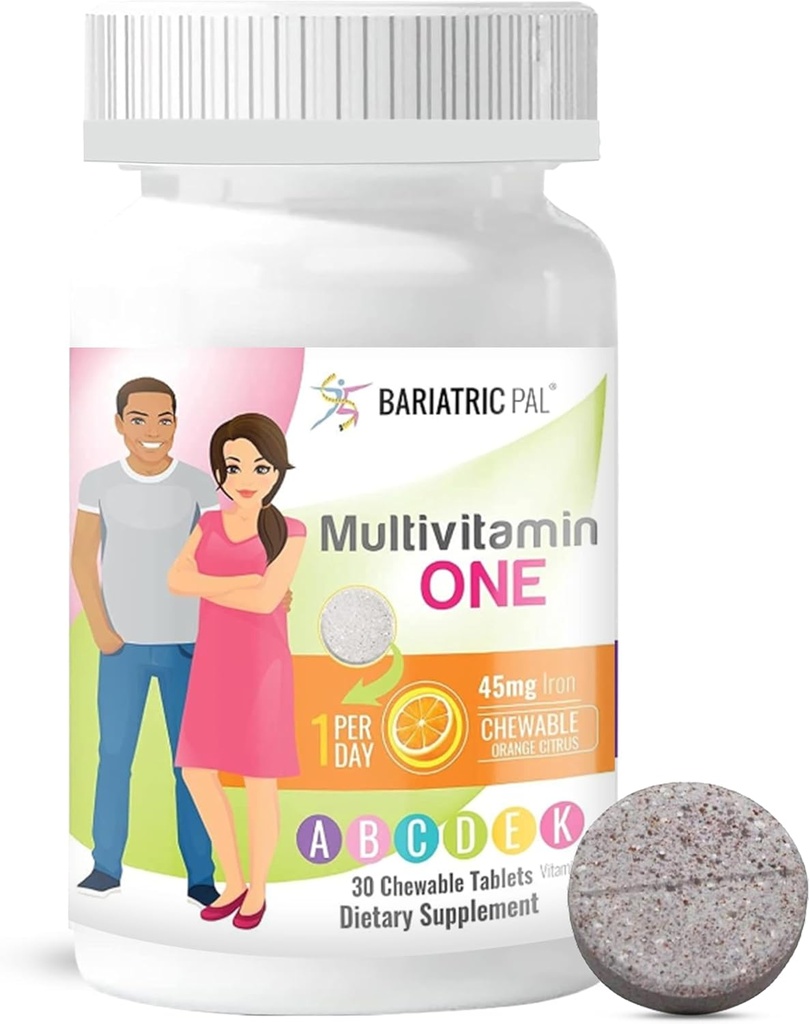 BariatricPal Multivitamin 1 1日1回! バルアトリ・マルチビタミン・シブル(45mg) | オレンジ・シトラス | 美容外科患者向けビタミン | 30(1カ月の供給)