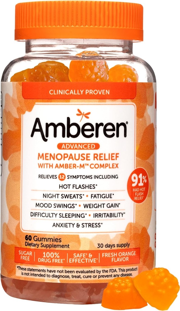 女性のAmberenの更年期障害の補足、多症状救助、ビタミンE及び独特なAmberenの混合物は、サポート ホルモンのバランス、熱いフラッシュ及び夜汗、砂糖は、オレンジ味、60のガミー放します