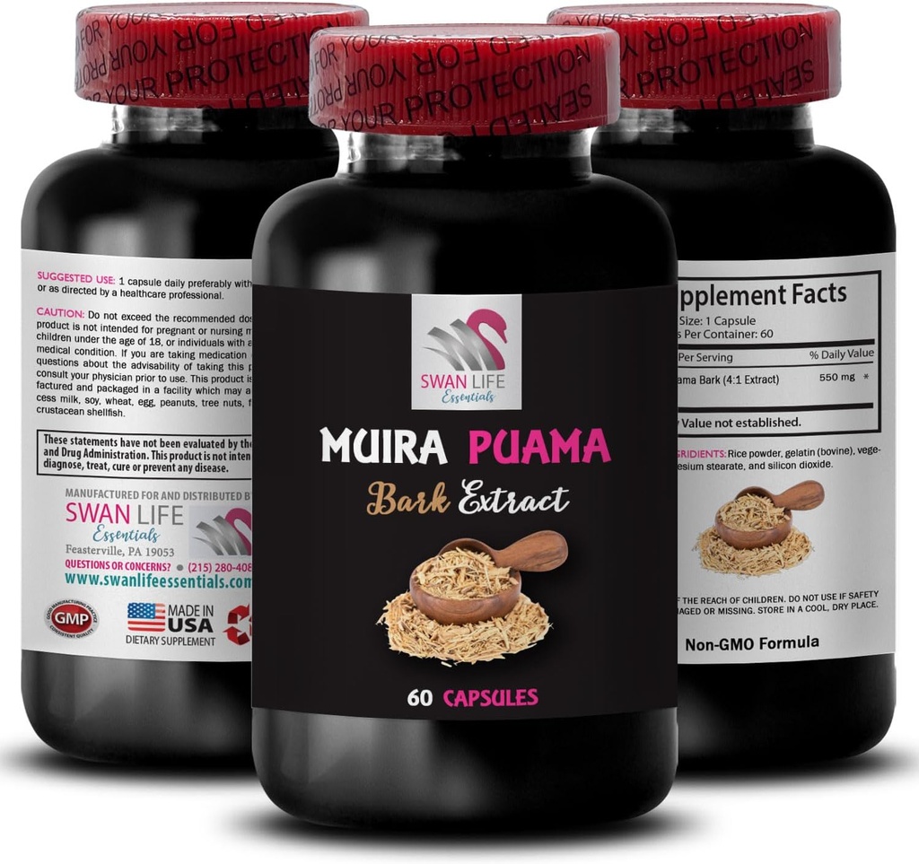 Active Day Companion - Muira PUAMA BARK Extract - Nature’s Power Surge, Daily Vital Energy, Plant-Based Revive, Energizing Routine, Botanical Drive, Energy Optimizer, Natural 1 Bottle 60 Capsules