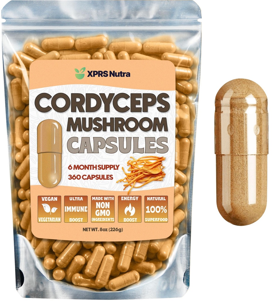 XPRS Nutra Cordycepsのきのこの粉のカプセル- 360の計算(180の日の供給)-私達の優れたCordycepsのきのこのカプセルはStaminaおよび性能を支えるために実質のきのこ(CordycepsのSinensis)を含んでいます