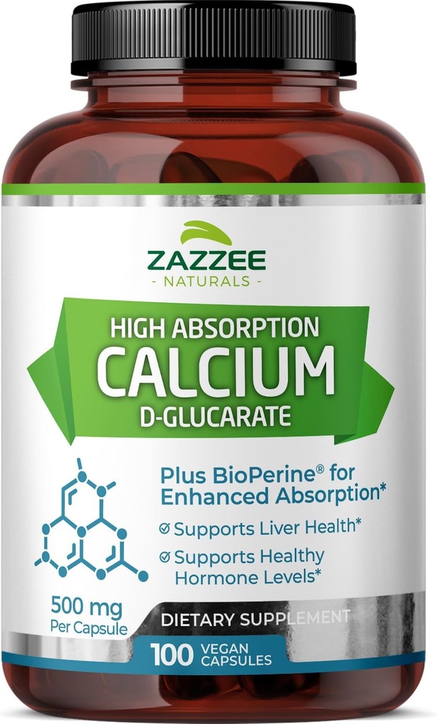 Zazzeeの高吸収カルシウムD-Glucarate、カプセルごとの500のmg、高められた吸収のための3つのmgのBioPerine、100のビーガン カプセル、プラスBroccoli 10:1のエキス、100%のベジタリアン、CDG、全性および非GMO
