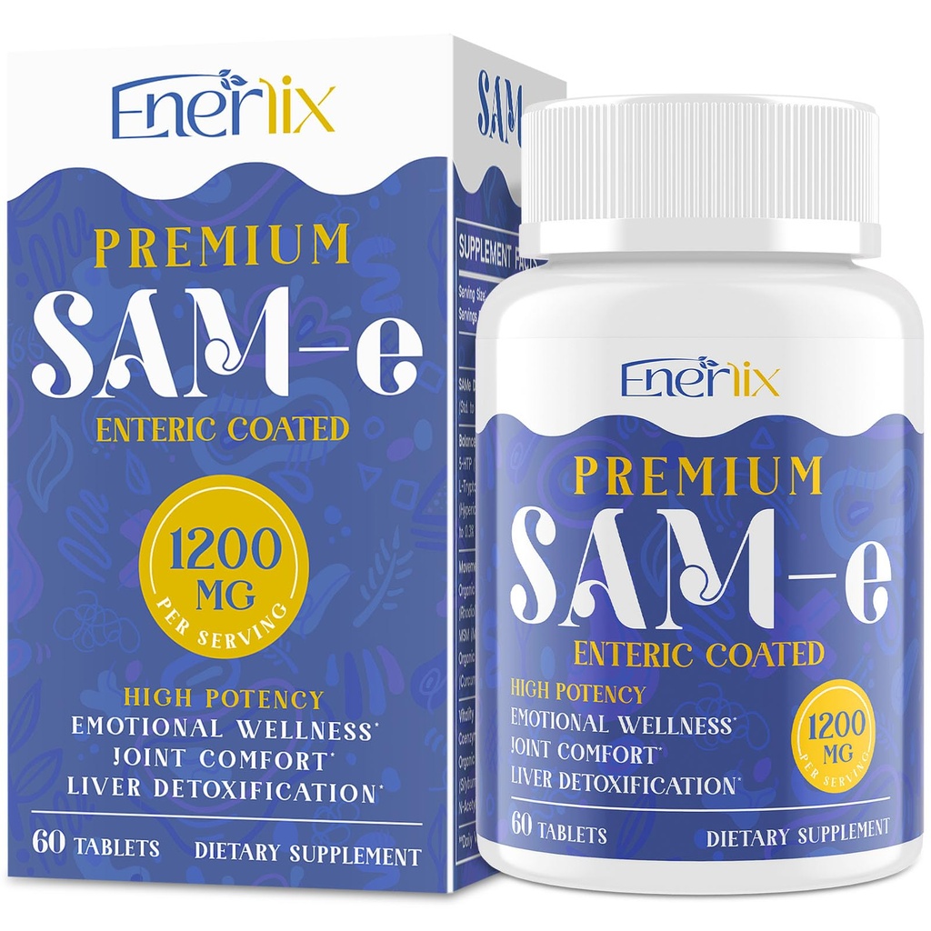 脳のための1200 MG SAM eの補足, 気分, 関節, 肝臓, 高吸収SAM-e (S-Adenosyl-L-Methionine)), CoQ10, 5-HTP, 腸コーティング60錠, ビーガン