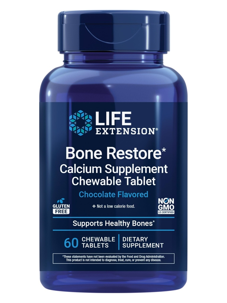 生命延長骨はカルシウム補足のChewableタブレット、骨の健康の補足、カルシウム、ビタミンD、鉱物、グルテンフリー、非GMO、60のタブレットを貯えます