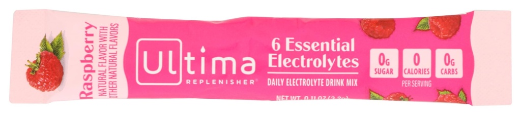 Ultima Replenisher Raspberry Electrolyte Drink Mix シングル、0.11 OZ