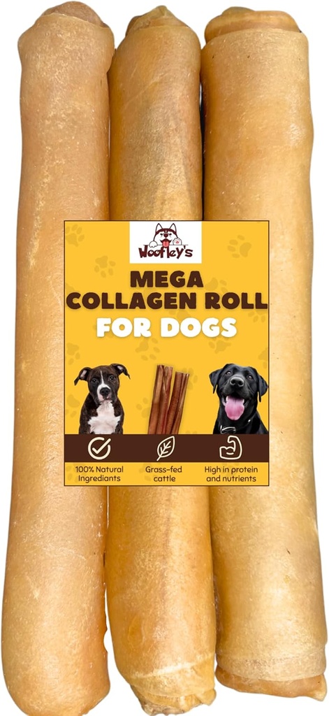 Woofley の余分厚いコラージュ ロール (10-12 インチ - 3 PCS) - 犬のための咀嚼 - Bully の棒 Rawhide のオルタナティブ 犬の咀嚼媒体及び大きい犬のための隠された骨無し