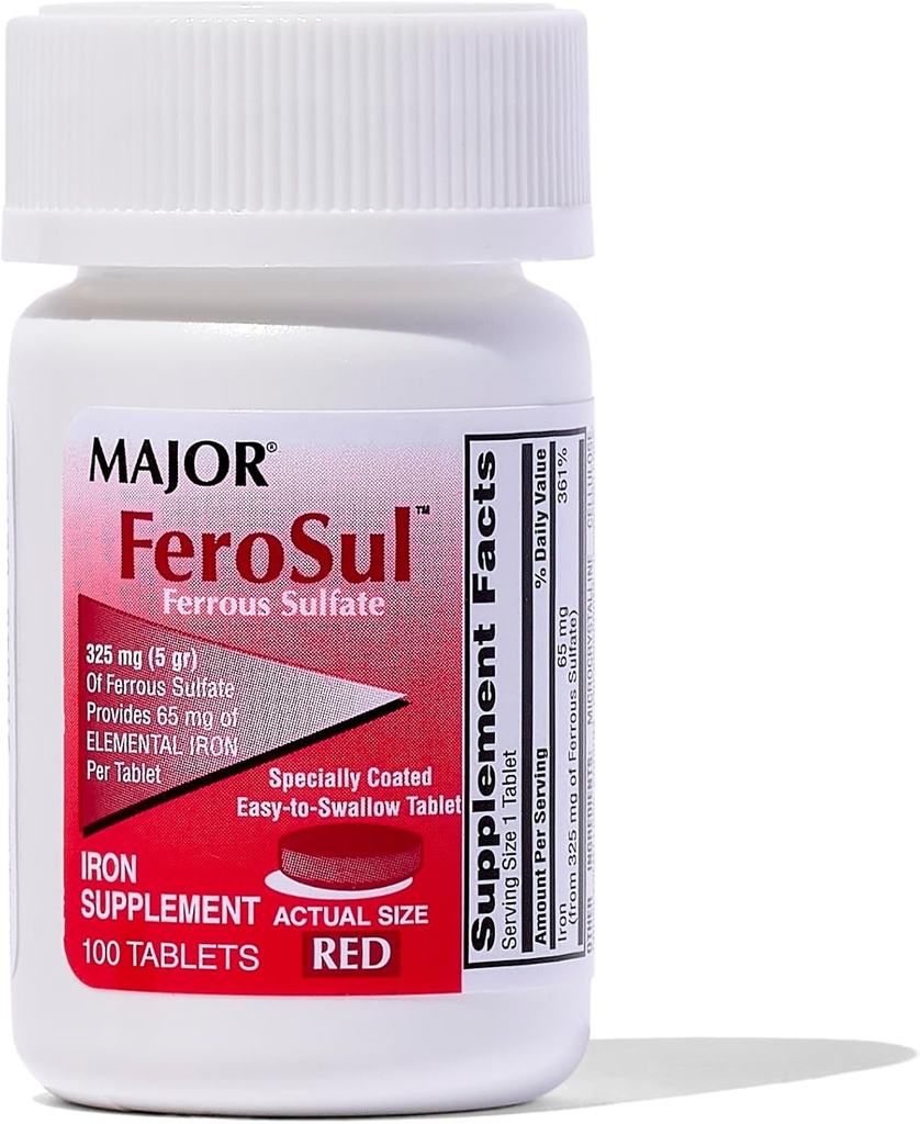 主要なFerosul - 元素鉄の65mgの鉄硫酸塩325mgのタブレット-女性のための鉄の補足、人-赤- 100の計算