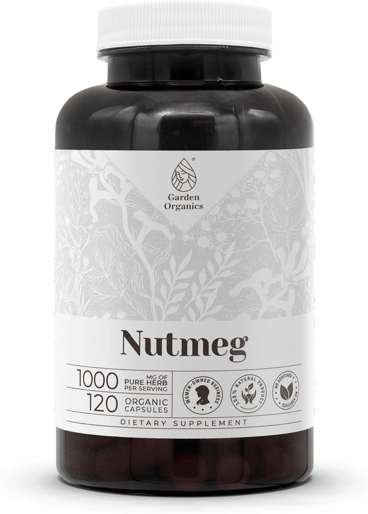 Nutmeg 120 カプセル | 高機能ハーブ栄養補助食品 | 野菜のカプセルとNutmeg(Rou Dou Kou、Myristica Fragrans) ドライナッツ(120 カウント)