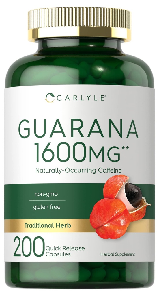 キャラリアグアラナエキスカプセル | 1600mg | 200個数 | 自然にカフェインサプリメントを占有 | 非GMO、グルテンフリー