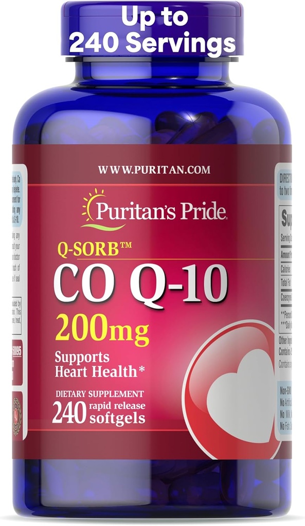 Puritan's Pride Coenzyme CoQ10 200mg, 心臓の健康のための栄養補助食品, 血圧, 経口ガム健康, 健康な老化サポート, 240 サービング, 迅速なリリースSoftgels