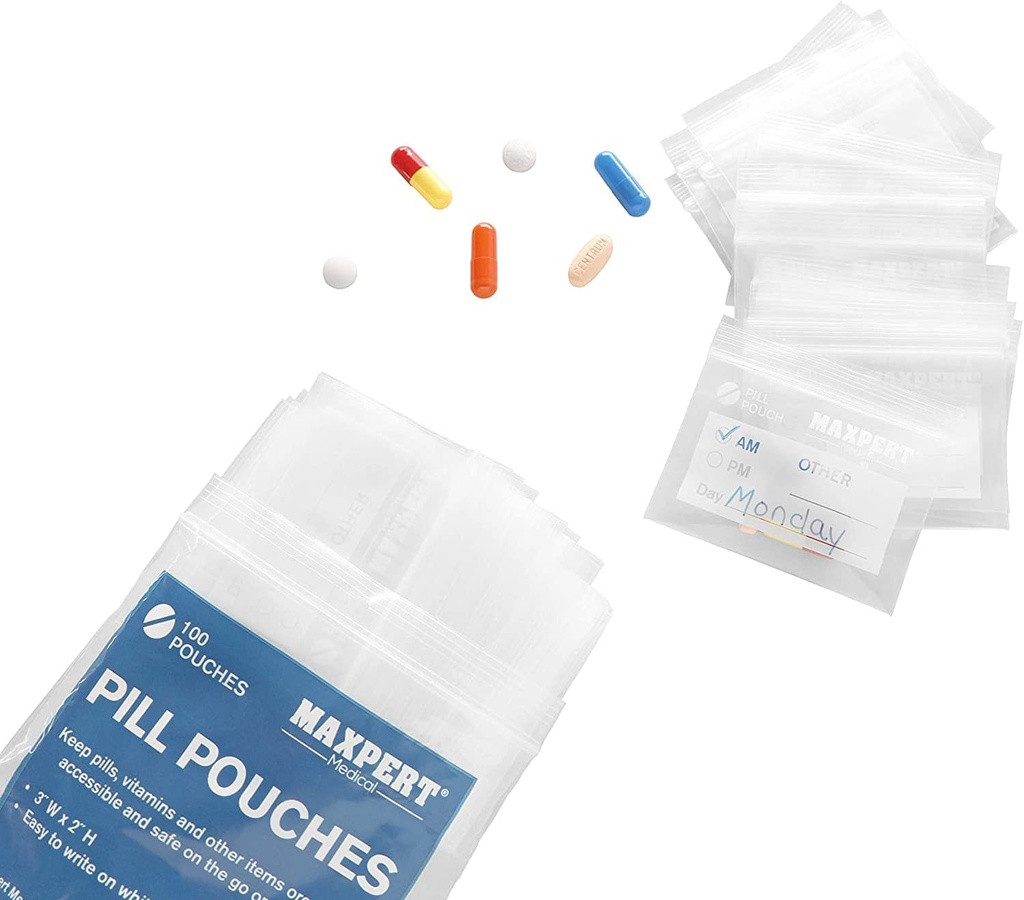 ピルポーチ、プラスチック製のピールバッグ(200パック) - ポケットトラベルピルバギー - 再シール可能なジッパーピールオーガナイザーポーチバッグ - 3 "x 2" - 毎日の薬の収納ポーチ - ラベルのクリアw /ライト