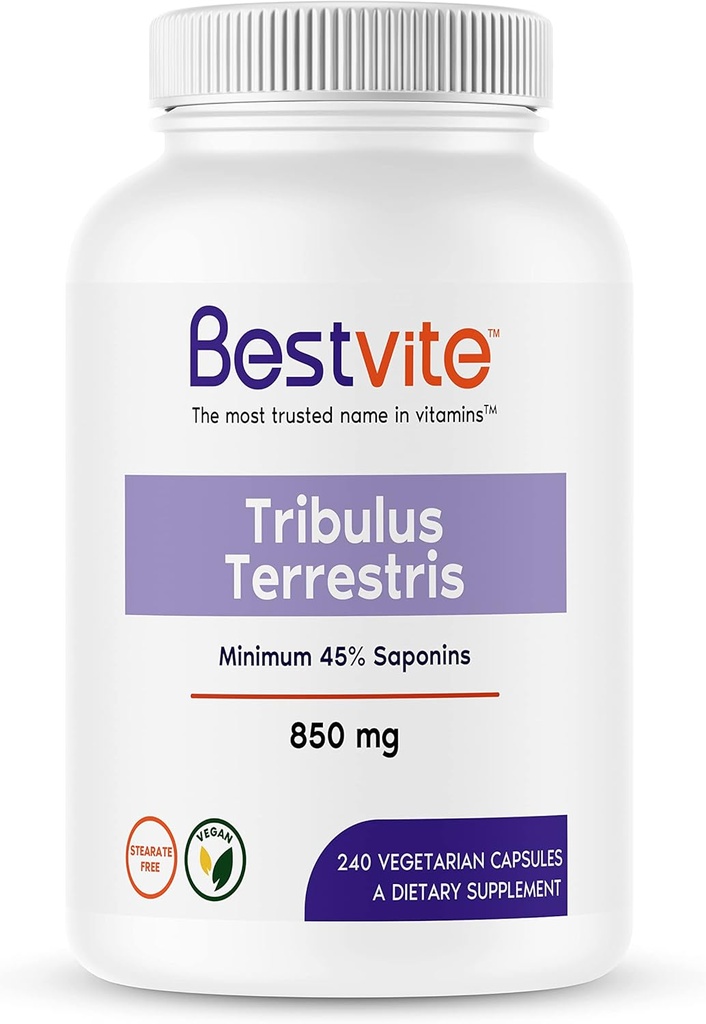 BESTVITE Tribulus Terrestris 850mg/カプセル(240 ベジタリアンカプセル) - 標準化エキス - 最小 45% サポニン - ない シリコン二酸化物 - 充填剤なし - ビーガン - 非GMO -グルテンフリー