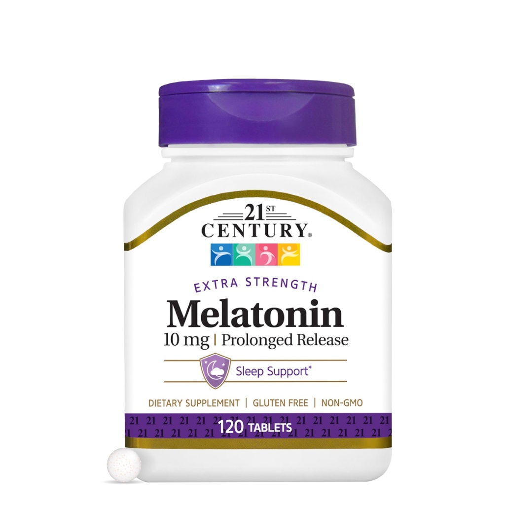 21stの世紀のMelatonin 10mgの余分強さのタブレット、(120の計算)、延長された解放の大人のための睡眠の援助を、促進します弛緩及び残りの睡眠、非習慣の形成、グルテンフリー、非GMO