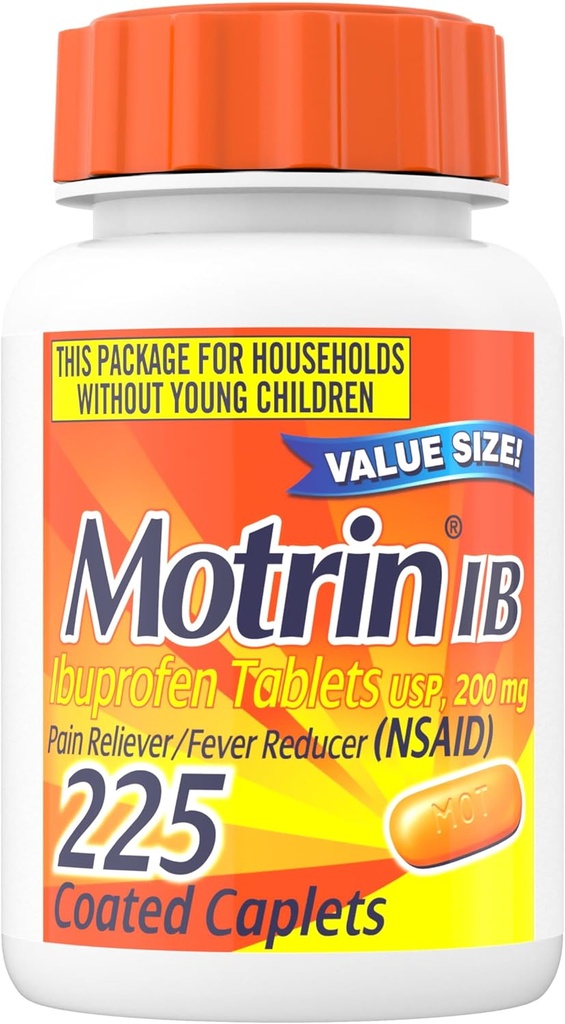 Motrin IB Ibuprofen 200mgのタブレット、速い行為の痛みのReliever及びファーバーの減力剤、頭痛、歯痛、月経のけいれんおよびマイナーの関節炎の苦痛のための店頭の風邪の薬、225の計算