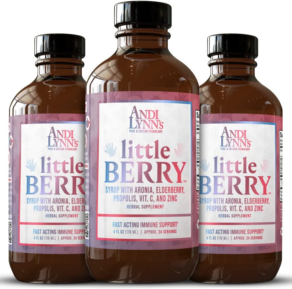 Andi LynnのLittleBerry、Elderberry Syrup(ビタミンC&亜鉛)、Fast-Acting Immuneサポートハーブサプリメント、4オンス(3パック)