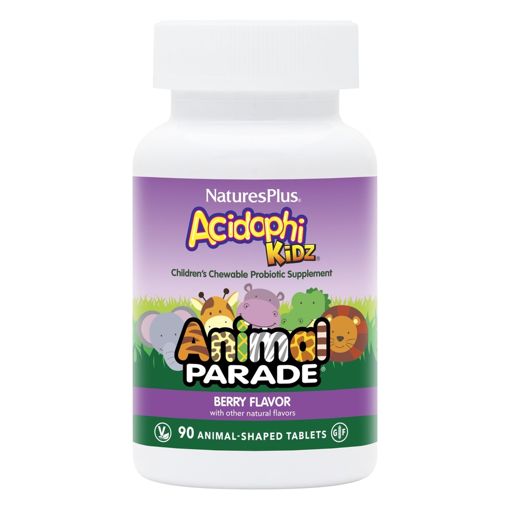 NaturesPlusアニマルパレードのAcdophiKidz、ベリーフレーバー - 90Chewable、アニマルシェイプ錠 - パック2 - プロバイオティクス、FOS&グレープシード - 180 Totalサービング