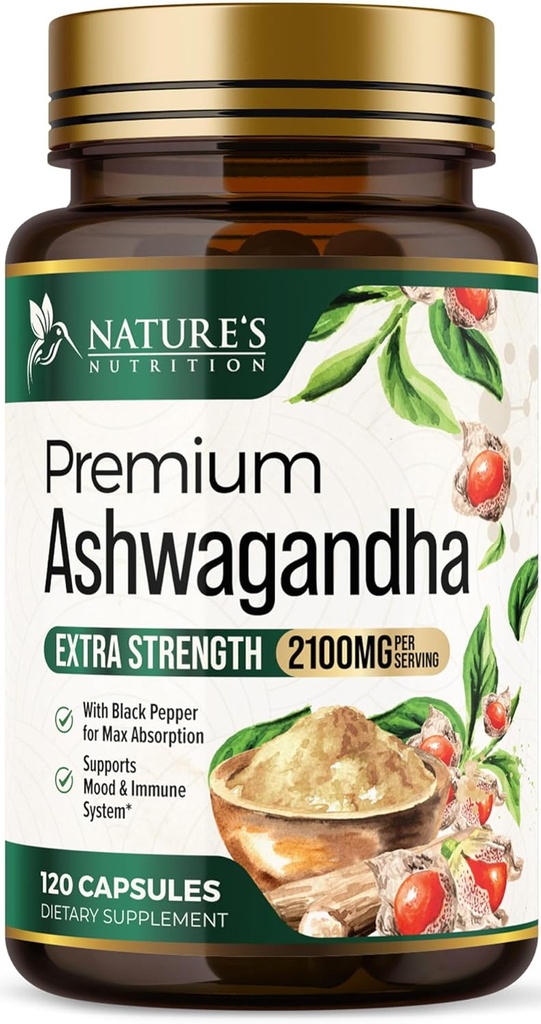 Ashwagandhaの補足-女性及び人のための2100mg Ashwagandhaのカプセル、自然な酸化防止サポート、Ashwaの根のエキス、黒いペッパー、ビーガン及びグルテンフリーの余分強さのカルム サポート- 120のカプセル