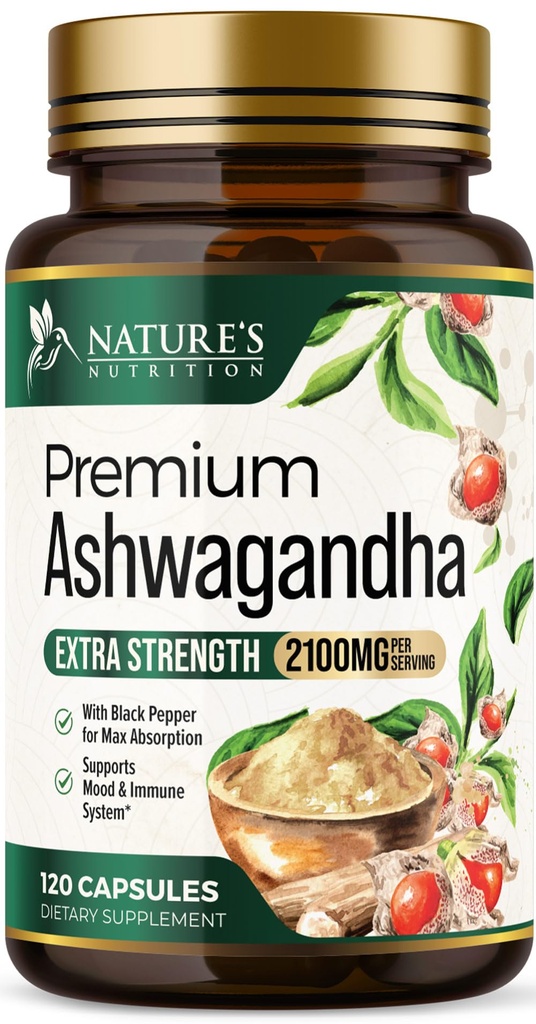 Ashwagandhaの補足-女性及び人のための2100mg Ashwagandhaのカプセル、自然な酸化防止サポート、Ashwaの根のエキス、黒いペッパー、ビーガン及びグルテンフリーの余分強さのカルム サポート- 120のカプセル
