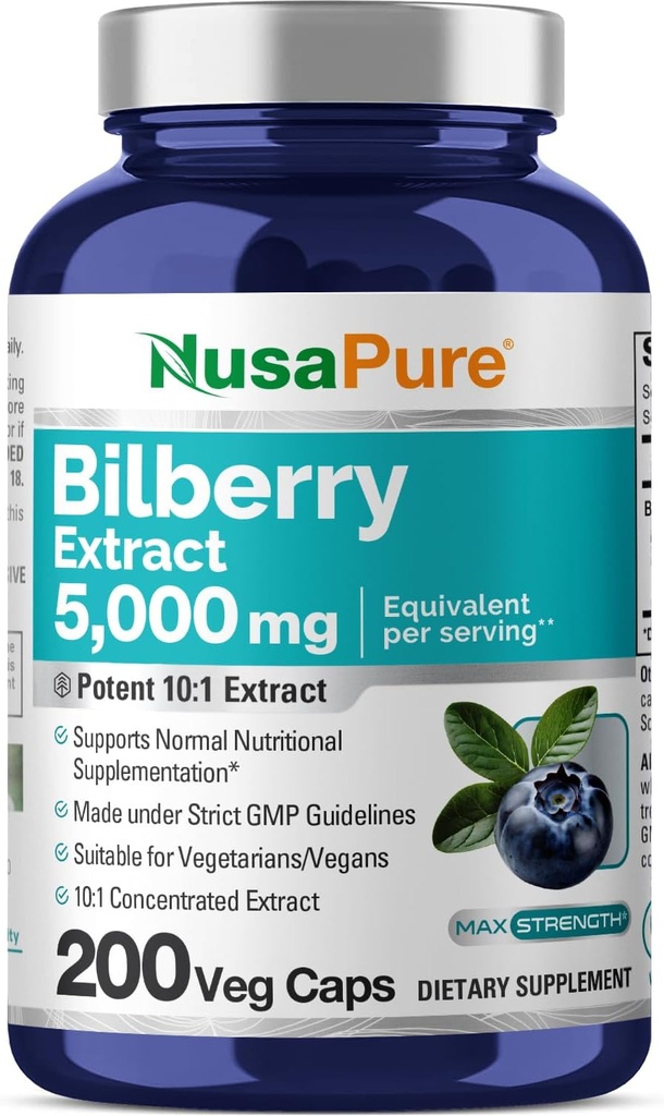 NusaPure Bilberry Extract 5,000mg 200 ベジタリアンキャップ (非GMO、ビーガン)