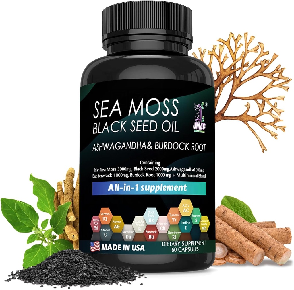 60 Seaweed Capsules Supplement, Organic Seaweed, Seaweed Capsules, Enriched with Minerals and Burdock Root, Pure Natural Seaweed, Boosts Immune System, Gut, and Energy