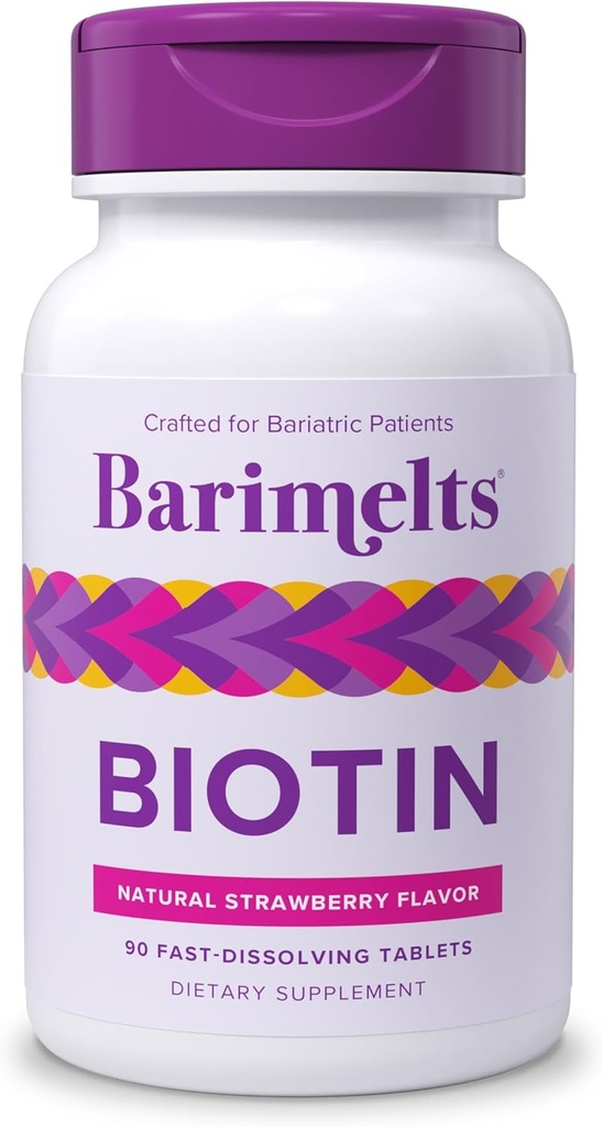 BariMelts Biotin 5000mcg、90の速い分解のタブレット(3か月の供給)、女性のための砂糖なしのBariatricのビタミン、自然ないちごの味
