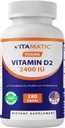 VitamaticビタミンD2 60 mcg(2400 IU) - Ergocalciferol - 180ベジタリアンタブレット(180錠(1パック))(1瓶)