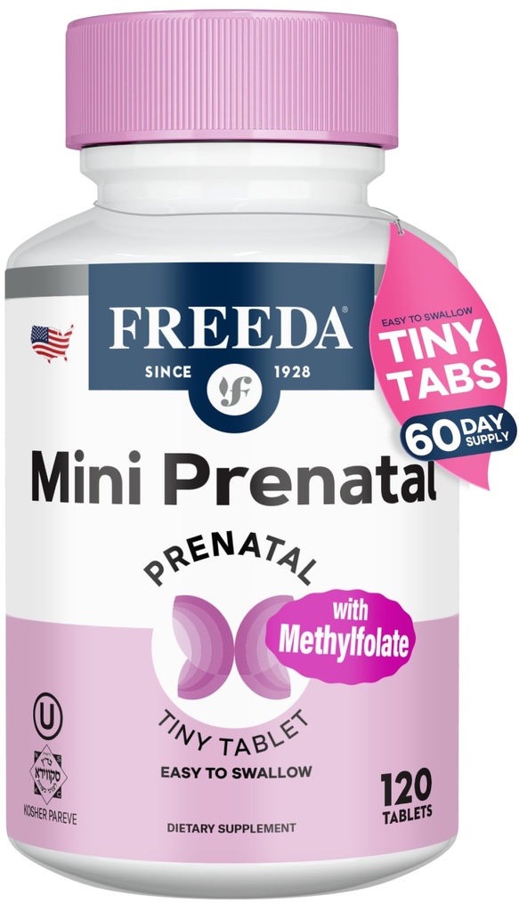 FREEDA の小型 Prenatal のビタミン - Kosher の Prenatals - タブレットを飲み込むこと容易-鉄、プレナタールの葉酸/葉酸塩、ビタミン D - 妊娠した女性 (120) のための前に Natal の Multivitamin