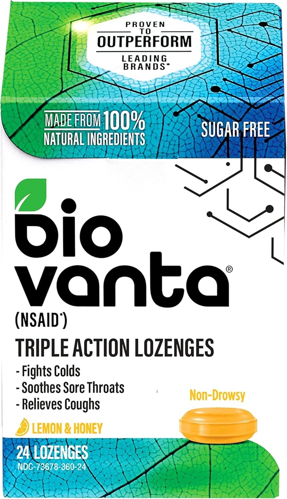Biovantaの自然な原料の粗い、風邪のための砂糖なしのロゼンジおよびソアの喉、24のレモン蜂蜜の喉のロゼンジ