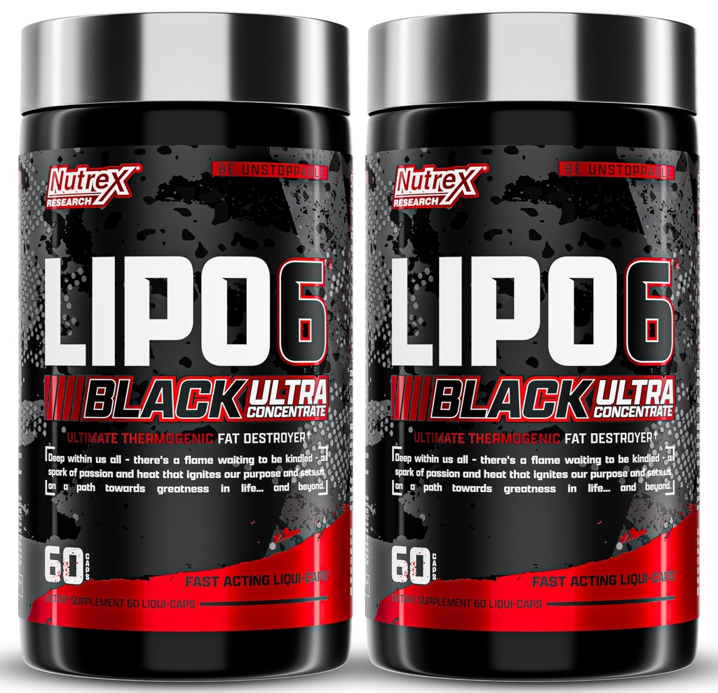 Nutrexの研究Lipo-6の黒の超集中的なThermogenic脂肪質のバーナーの補足、増加の減量、エネルギー及び強い焦点120の食事療法の丸薬