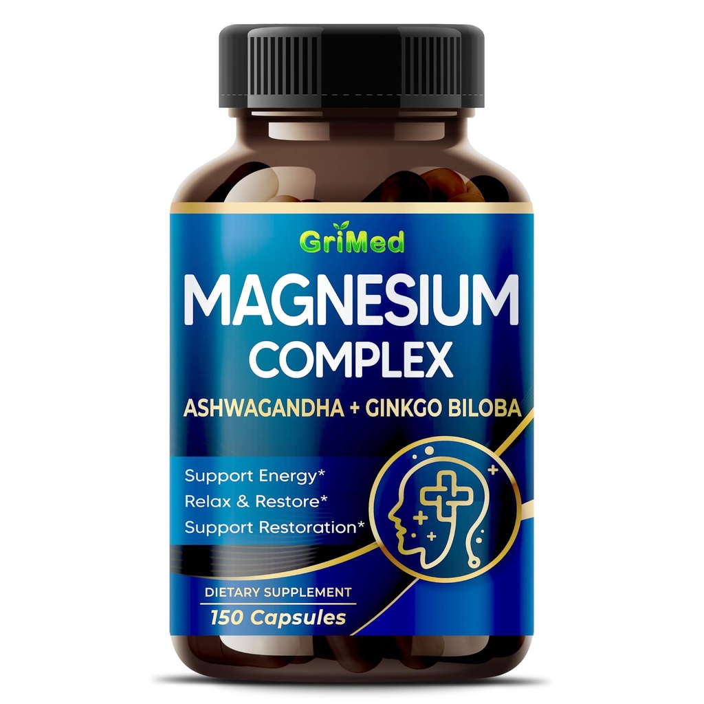 マグネシウムコンプレックス 8,600mg - アシュワガンダ + ジンクゴビロバ - リラックス&復元, 休息 - 米国製 & 試験済み (150 カウント)