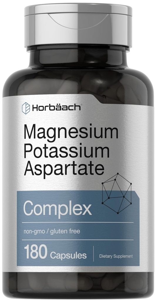 ホルバハチ マグネシウム カリウム アスパラギン酸コンプレックス | 180 カプセル | 非GMO およびグルテンフリーの方式