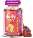 Squiggles Kids Daily Iron + Gummies - アイロン付きのChewableサプリメント、子供用のMultivitamin、低砂糖、ビーガン、Toddler Gummies、Yummy Grape Flavor (100カウント)