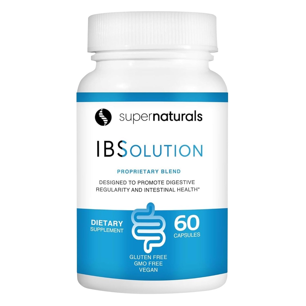 SuperNaturals IBSolution - 米国で作られた、非GMO、グルテンフリー&ビーガン(60カプセル) - 消化管支柱腰の健康補助食品 - ガス、閉塞、Diarrhea、便秘救済、腹痛