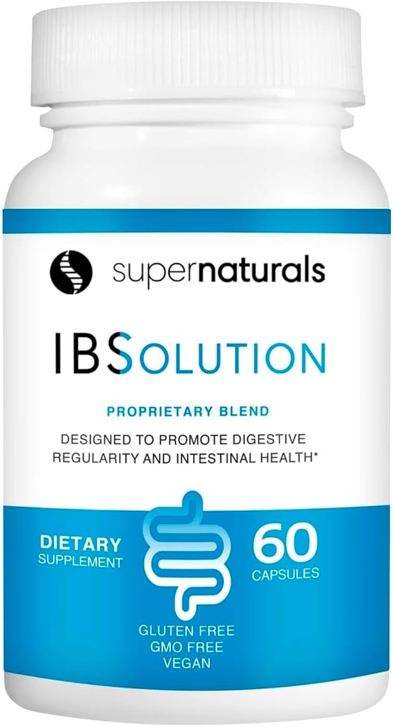 SuperNaturals IBSolution - 米国で作られた、非GMO、グルテンフリー&ビーガン(60カプセル) - IBSの症状(閉塞、便秘、ガス、Diarrhea、腹痛)