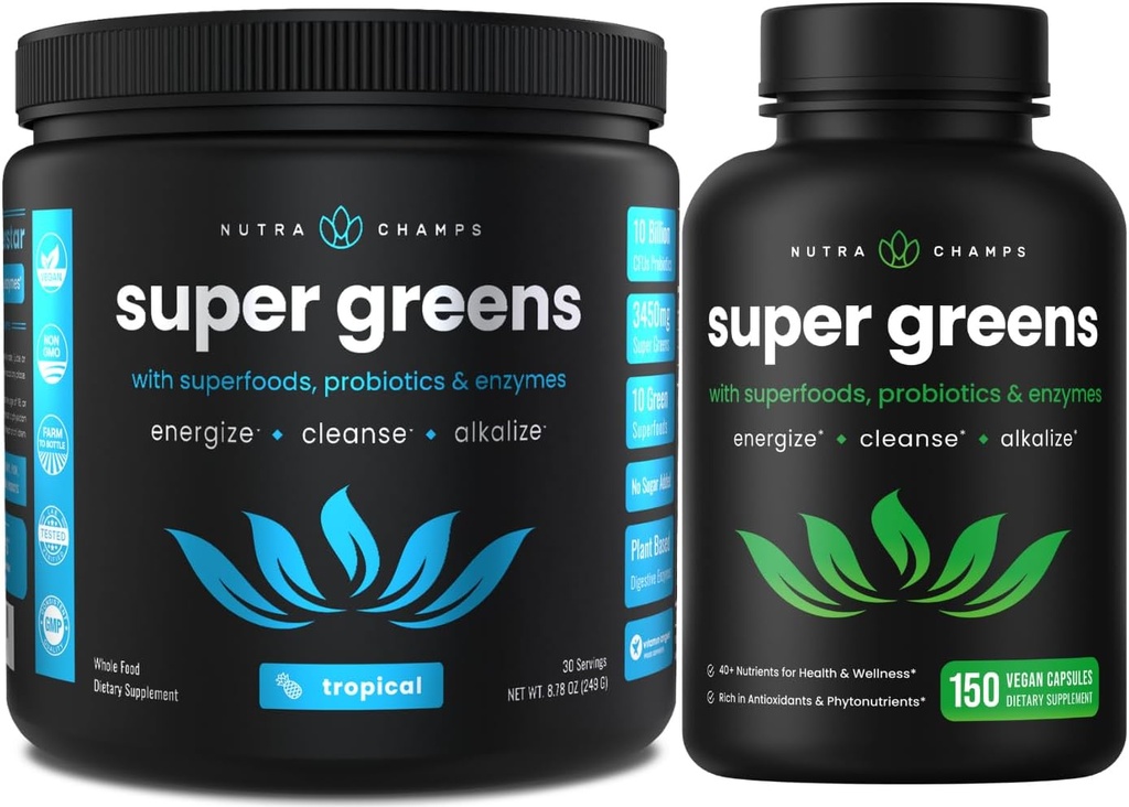 NutraChampsトロピカルスーパーグリーンパウダー&スーパーグリーンカプセル