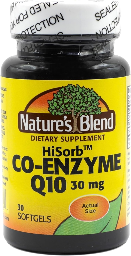 Nature's Blend HiSorb CoQ10 30mg、30 Softgels - ハートヘルスサポート、クリスタルフリー、マックスバイオアベイラビリティ、臨床的に実証済みの、グルテンフリー、人工色や味、栄養補助食品