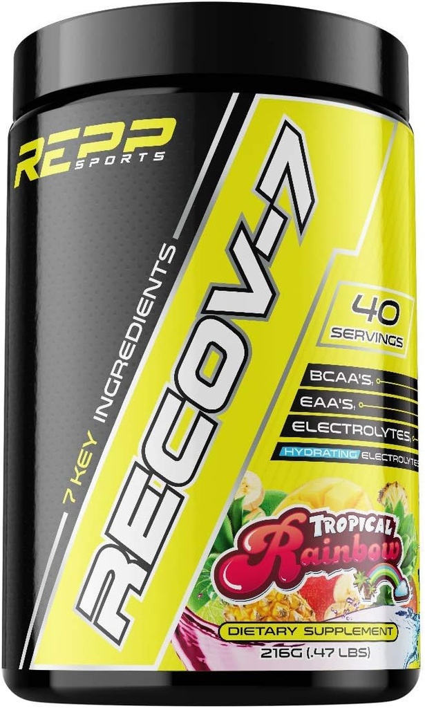 REPPスポーツRecov-7フルスペクトラムEAAとBCAA | ストラワークアウトのための高度な回復とグリコゲン補充(熱帯虹、40サービング(216g))