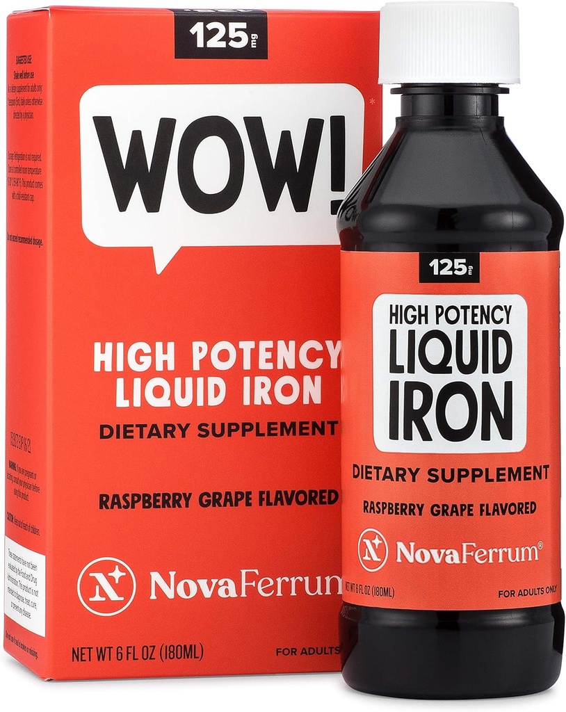 NovaFerrum Wow, 125 大人のための高い効力の液体鉄の補足, アイアン欠乏, アイアンパー5mL用量の125mg, ビーガン検証, グルテンフリー認定, 砂糖無料