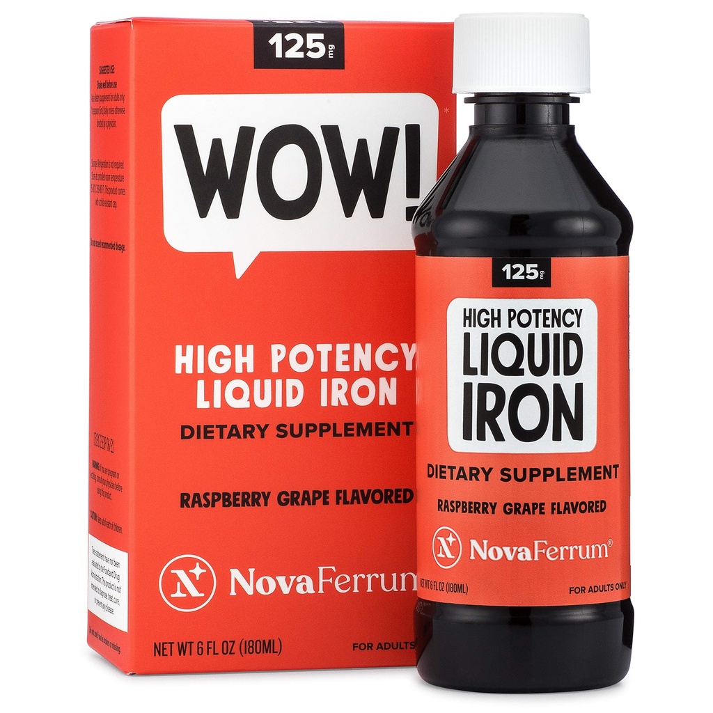 NovaFerrum Wow, 125 大人のための高い効力の液体鉄の補足, アイアン欠乏, アイアンパー5mL用量の125mg, ビーガン検証, グルテンフリー認定, 砂糖無料
