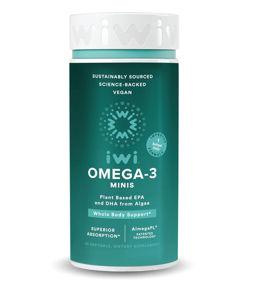 Iwi Omega-3ミニSoftgels(30サービング)、Swallow、植物ベースの藻オメガ3、EPA + DHA、全身サポート栄養補助食品、Krill&フィッシュオイル代替、魚介類のAftertasteなし